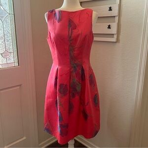 Lela Rose Pink Floral A-Line Dress Sleeveless